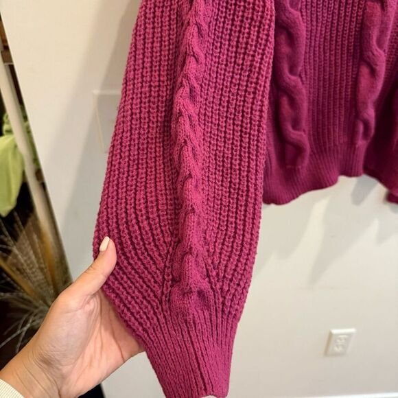 Women Pink Sweater 2XL Cable Twist Knit Turtleneck Pullover Oversize Long Sleeve - Picture 6 of 8